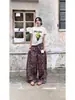 Colgante Estrella Retro Americano Estampado de Leopardo Cimitara Pantalones Casuales para Mujer Estilo Street Bf Silueta Holgada Pantalones de Pierna Ancha Largos hasta el Suelo