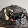 Bolsa Saco Redonda com Rebites Punk Transfronteiriça de Alto Padrão para Ombro/Axila Feminina Europeia e Americana