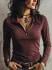 Outono 2026 Nova Moda Europeia e Americana Casual Slim Fit Manga Longa Gola Reversível Cor Sólida Camiseta Feminina