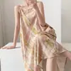 Camisón holgado de algodón y seda con estampado para mujer, ropa de casa, informal, sexy, vestido largo, falda, pijama, nuevo estilo de primavera