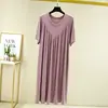 Vestido Solto 2026 Verão Fino Modal Acima do Joelho Longo Linha A Emagrecedor Camisola Vestido de Casa Plissado