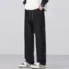 Outono de 2025 Novo Calça Casual de Algodão Puro Moda Masculina Simples Solta Reta Cintura Elástica Cordão Calça de Moletom