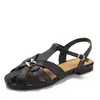 Sandalias planas de estilo europeo y americano para mujer, verano, tejidas, punta abierta, tira en T, versátiles y cómodas, zapatos de playa, 2035-12