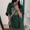 Nova Camiseta de Verão de Algodão Puro para Mulheres, Estilo Tendência Nacional Retrô Americano, Manga Curta, Ombro Regular, Camiseta Lisonjeira de Meia Manga com Gola Redonda para Mulheres