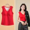 Chaleco de Terciopelo Cálido y Engrosado para Mujer en Otoño e Invierno Estilo Nuevo con Almohadillas en el Pecho, Cuello en V de Encaje Camiseta Básica de Tirantes para Mujer