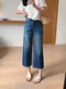 Jeans Rasgado de Cintura Alta Reto Cropped em Lyocell+Algodão Lavado com Efeito Desgastado para Verão em Tamanhos Petite