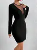Novo vestido de malha redondo transfronteiriço da Amazon para mulheres, de manga comprida, justo, acinturado, modelador, mini vestido bodycon sexy