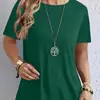 2025 Nueva Ropa de Mujer Popular Transfronteriza Europea y Americana Temu Color Sólido Elegante Cuello Redondo Botón Trasero Decoración Camiseta de Mujer