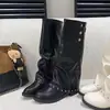 Botas de montaria de alta qualidade, com sola grossa, plissadas e salto empilhado para mulheres, nova coleção de outono 2026, botas longas versáteis, modernas e estilosas