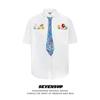 Camisa Bordada Graffiti Negra Manga Corta para Hombre Guapo de Gama Alta Verano Crayon Pintado a Mano Flor Corbata Camisa Chaqueta