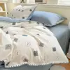 Juego de Ropa de Cama de Algodón Cepillado Engrosado Juego de Cuatro Piezas Sábana de Cama Hueca de Algodón Puro Funda de Edredón Faldón de Cama Juego de Tres Piezas Ropa de Cama Cálida de Otoño e Invierno