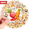Nuevo juego transfronterizo de 100 piezas de pegatinas de dibujos animados de alimentos y verduras antropomórficos, impermeables y adecuadas para decorar botellas de agua, agendas y cuadernos