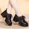 Mocassins de Couro Patentado com Solado Grosso para Mulheres, Solado Macio, Couro Macio, Sapatos de Salto Único com Corte Profundo, Cadarço, Salto Bloco, Plataforma Impermeável, Estilo Britânico, Sapatos Pequenos de Couro para Mulheres