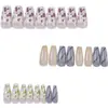 24 Piezas de Uñas Postizas Largas con Líneas en Contraste y Estampado de Leopardo, Uñas Postizas, Producto Terminado, Uñas Postizas Portátiles Desmontables, Mayoreo