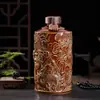 Botella de Vino de Cerámica, Jarra de Vino, Olla de Vino, Botella de Licor, Juego de Vino para el Hogar, Botella Personalizada Sellada con Patrón de Dragón en Relieve Antiguo