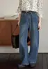 """Desenho Branco" "Versão Boa 360 Graus" Calça Reta Solta Primavera e Outono Jeans de Perna Larga Machete Feminino"""