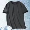 Camiseta de manga corta holgada, talla grande, de seda helada para hombre, cuello redondo, estilo atlético casual, secado rápido, top versátil