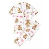 Pijama Europeo de Comercio Exterior con Cuello Pequeño para Mujer Estampado de Dibujos Animados Verano Primavera Manga Corta Pantalón Largo Ropa de Casa Fábrica