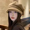 Boina de Felpa para Otoño e Invierno, Estilo Retro de Hong Kong, Engrosada para Calidez y Protección contra el Frío, Sombrero Plegable de Artista Británico para Mujer