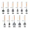 Nuevo Juego de Utensilios de Cocina de Acero con Mango de Madera y Silicona para el Hogar, Cocina, Sartén Antiadherente Resistente a Altas Temperaturas, Juego de 11 Piezas