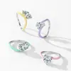 Anillo de Plata de Ley 925 Nuevo Lujo Cuadrado Diamante Pequeño Verde Fresco Pegamento Anillo para Mujer Tendencia Elegante Nicho Anillo Dedo Índice