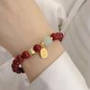 Pulsera de Cuentas de Transferencia de Fortuna de Arena Dorada Púrpura de Mineral Crudo de Cinabrio para Mujeres, Regalo de Año del Zodiaco, Pulsera de Joyería de Bajo Contenido con Cuentas