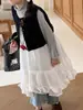 Vestido de tirantes irregular suelto estilo coreano para niñas Yuyu Princess, Vestido de encaje bordado en capas para niños