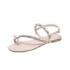 Sandalias Planas con Anillo para Dedo del Pie de Perlas y Pedrería para Mujer Verano Estilo Coreano Casual Zapatos de Hada Mocasines sin Espalda Sandalias Versátiles de Moda