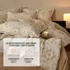 Conjunto de quatro peças 100% algodão puro escovado a carbono, conjunto de três peças 100% algodão puro, capa de edredom estampada, roupa de cama quente para outono e inverno