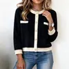 Jaqueta Suéter Feminina Estilo Novo Primavera e Outono 2026, Cardigã de Tricô Solto Color-Block, Jaqueta Pequena Estilo Coreano Gentil e Doce