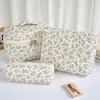 Bolsa de Maquiagem Acolchoada Floral Transfronteiriça, Bolsa de Higiene Pessoal Vertical Dividida de Grande Capacidade, Bolsa Portátil de Armazenamento para Maquiagem de Viagem