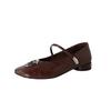 Zapatos para Mujer de Pies Anchos y Gruesos, Punta Cuadrada, Nuevos Versátiles para Cuatro Estaciones, Hebilla Redonda Metálica, Boca Baja, Tacón Grueso, Zapatos de Piel de Oveja