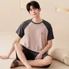 Pijama Popular de Modal para Hombre Verano Manga Corta Shorts Adolescentes Pueden Usar Color Sólido Delgado Conjunto de Ropa para el Hogar