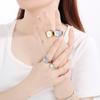 Anillo Europeo y Americano Transfronterizo de Acero Inoxidable con Incrustaciones de Concha Blanca, Chapado al Vacío en Oro de 18K, Anillo Unisex Solapado
