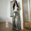 Jeans Rasgado Vintage Lavado Slim Fit para Mulheres, Verão 2026 Calças Retas de Cintura Alta Emagrecedoras de Comprimento Total