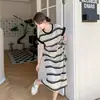 Vestido de verano a rayas de seda helada hasta la rodilla con mangas cortas para mujeres talla grande 150 kg, corte holgado, disimula la barriga, adelgazante, vestido largo tipo camiseta