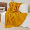 Manta de punto gofrado de color liso, Manta transpirable con diseño calado para siesta, Manta para aire acondicionado, Manta decorativa de punto para sofá, Regalo para Airbnb