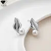 Pendientes de Plata de Ley S925 con Aguja y Perlas de Guisante para Mujer, Pendientes de Moda Exquisitos de Gama Alta con Circonita, Joyería de Oreja de Nicho