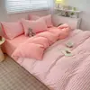 Juego de ropa de cama de cuatro piezas estilo Muji a cuadros de algodón lavado, sábana, sábana bajera, funda de edredón, juego de tres piezas para dormitorio de estudiante, venta al por mayor transfronteriza personalizada, dropshipping