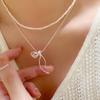 S925 Sterling Silver Bow Colar Luz de Luxo High-end Moda Moda Feminina Linha Suave Prata Cobra Osso Cadeia