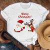 Nuevo Mayoreo Feliz Navidad Árbol de Navidad Papá Noel Simple Media Manga Casual Dibujos Animados Blanco Camiseta Manga Corta Mujer