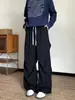 Pantalones Casuales de Trabajo Lisos Plisados para Hombre Rectos Sueltos Pierna Ancha Caída Versátiles Simples Sensación Relajada Cordón Pantalones Largos