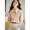 Foto Real 26 Primavera/Outono Nova Camisa de Manga Longa de Cetim Feminina de Alta Qualidade para o Trabalho Casual Simples Brilhante Camisa de Chiffon