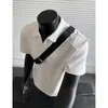 Camisa Polo Pesada Estilo Americano de Ombro Normal para Homens, Camiseta de Verão Desconstruída com Gola Fold-Down de Manga Curta, Fresca e Estilosa com Sensação de Alta Qualidade, Gola V, Mangas de Três Quartos