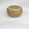 Recipiente de chá de bambu feito à mão, caixa de armazenamento redonda com tampa, recipiente de armazenamento para conjunto de chá de bambu, cesta de armazenamento para lanches e produtos secos, peça decorativa