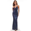 Vestido de noche con lentejuelas para mujer, elegante, ligero, de lujo, para banquete, largo, ajustado, con tirantes profundos, cola de pez, talla grande