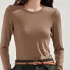 Procesamiento Personalizado Camiseta Básica de Cuello Redondo Yuyue de Modal y Lana de Oveja, Tejido de Punto de Manga Larga Cálido y Ligero
