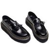 [Não Abrasivo] Mocassins Leves com Solado Grosso e Franjas para Mulheres, Couro Genuíno Cano Baixo Aumentando Altura Sapatos Pequenos de Couro Pretos, Botas para Todas as Estações 5