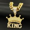 Coroa de diamantes hip hop europeu e americano pingente KING pingente corrente cubana colar hipster personalidade clavícula colar de corrente acessórios