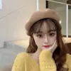 Boina de Lana Redonda Estándar Otoño e Invierno Estilo Japonés para Mujer Gorra Pequeña que Muestra la Cara Retro de Gama Alta Estilo Coreano Color Sólido Gorra Octogonal